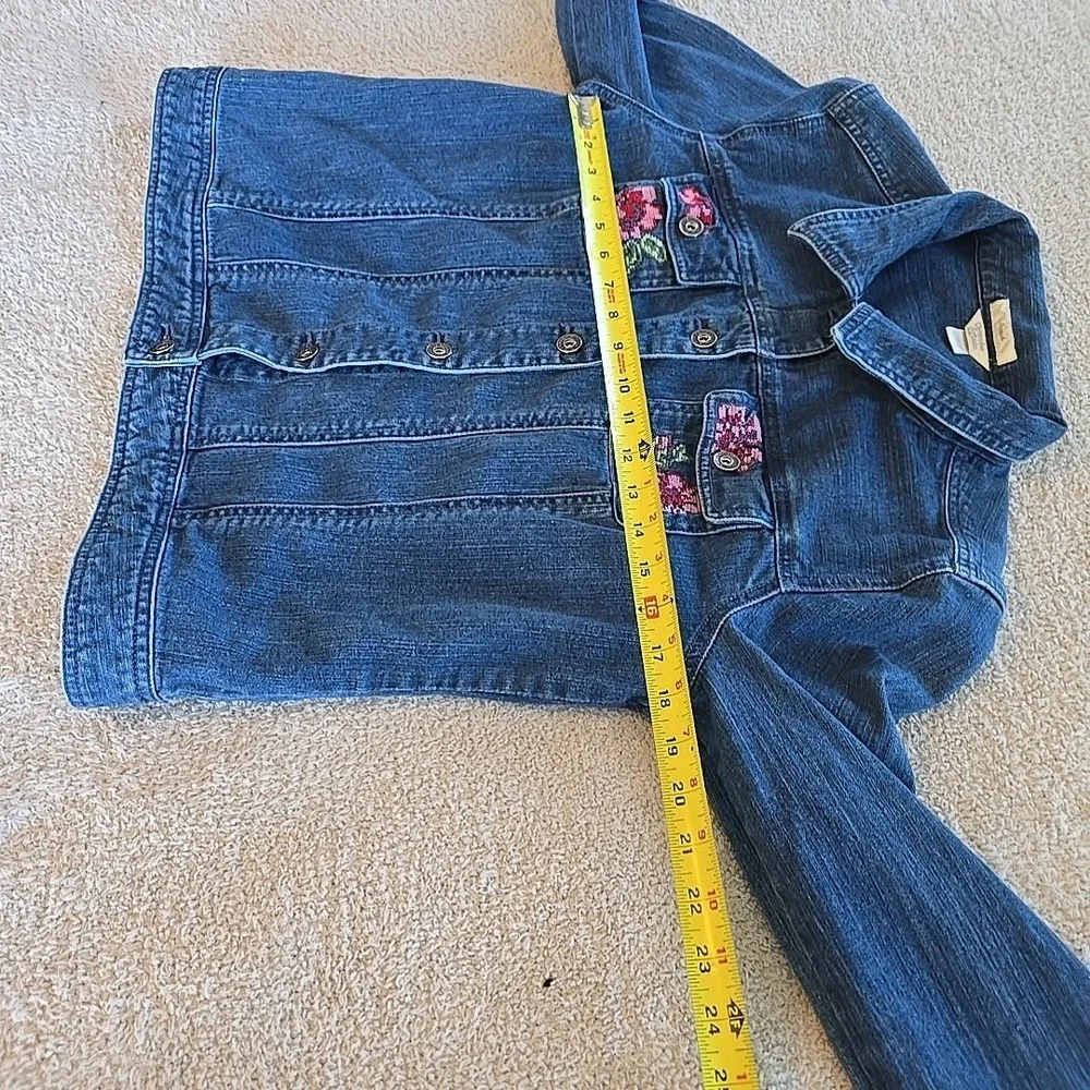 Christopher & Banks Floral Embroidered Denim Jean Jacket Stretch Sz L‎ Boho